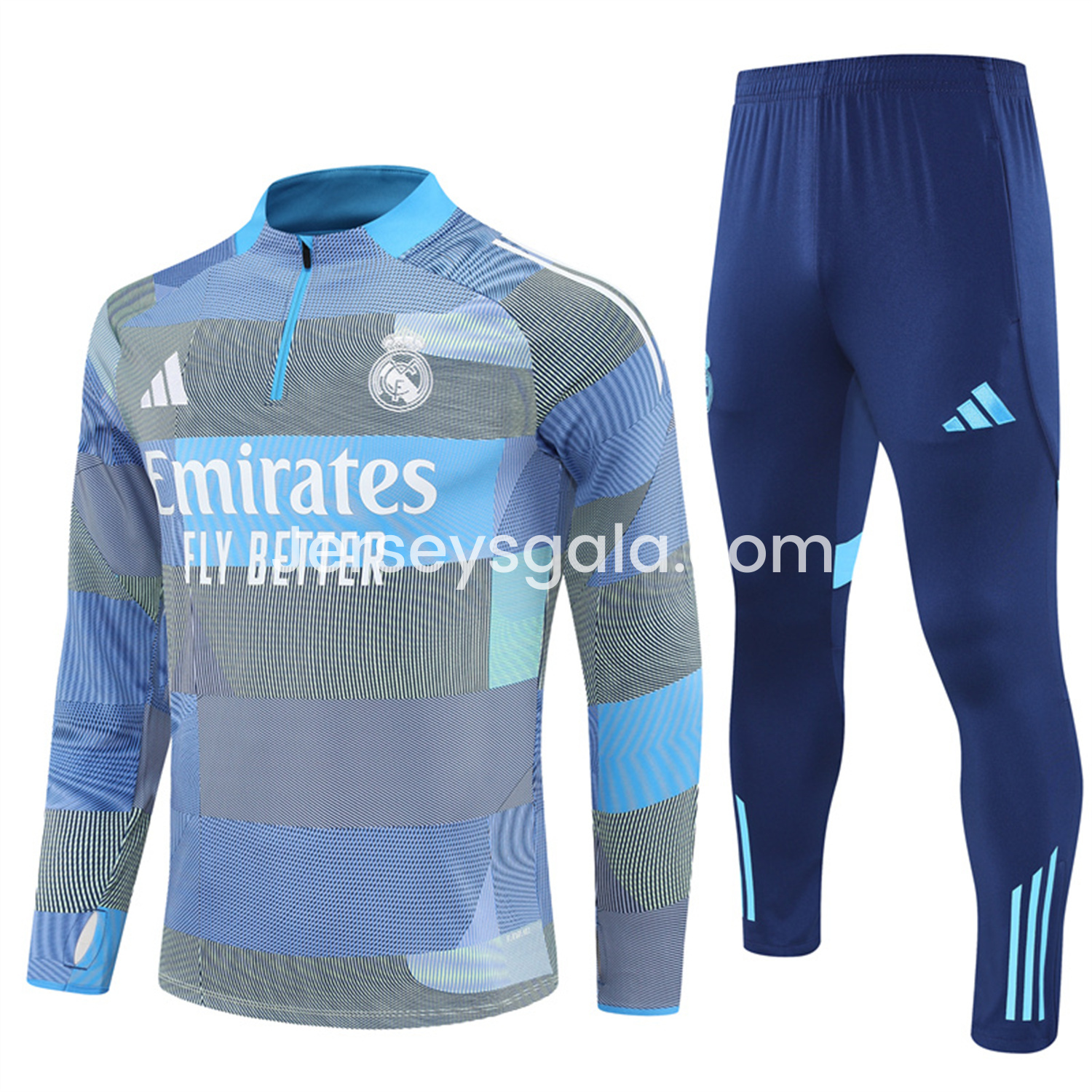 Real Madrid 25-26 Long Sleeves Training Set - Blue-Gray Camouflage Top & Blue Pants - ReplicasJersey