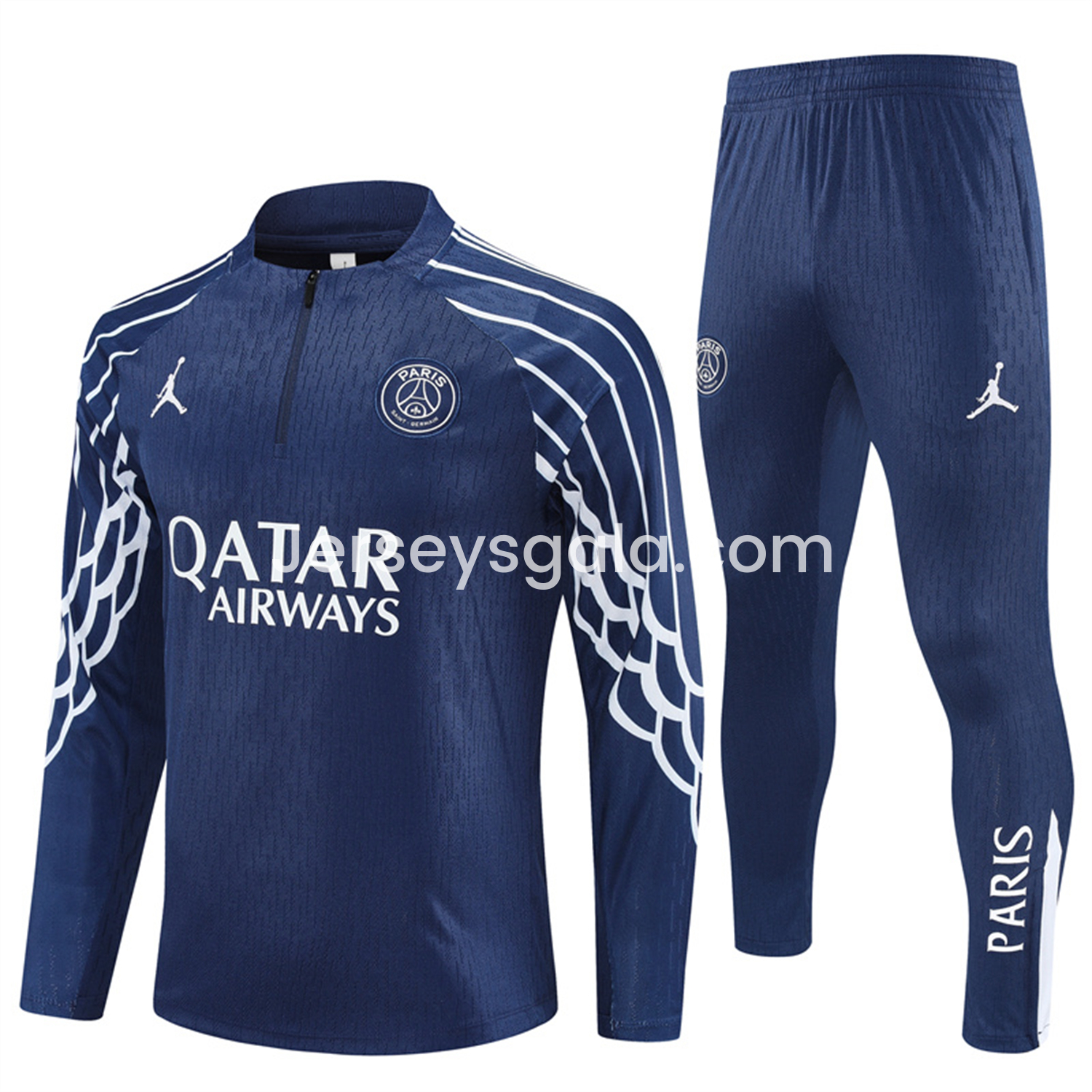 Paris Saint-Germain PSG 25-26 Long Sleeve Training Set - JD White Wing Royal Blue Top and Pants - ReplicasJersey