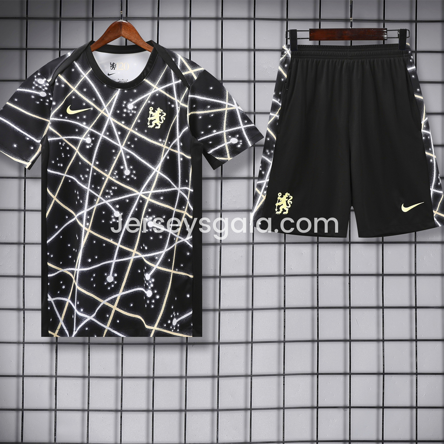 C.H.E.L.S.E.A 25-26 Short-Sleeve Training Set - Yellow Fluorescent Rays Black Top & Black Shorts - ReplicasJersey