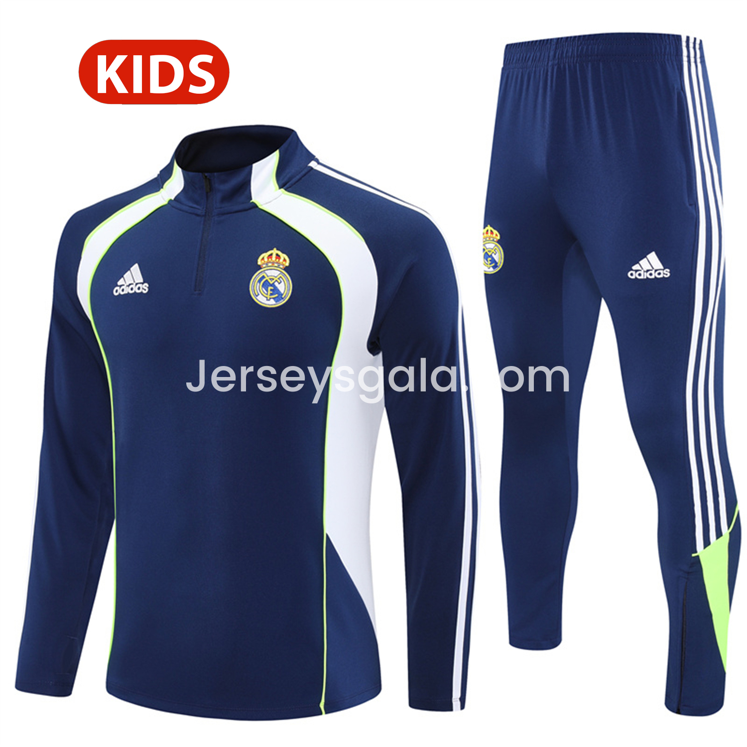 Real Madrid 25-26 Kids Long Sleeve Training Set - Throwback Royal Blue Top and Pants - ReplicasJersey