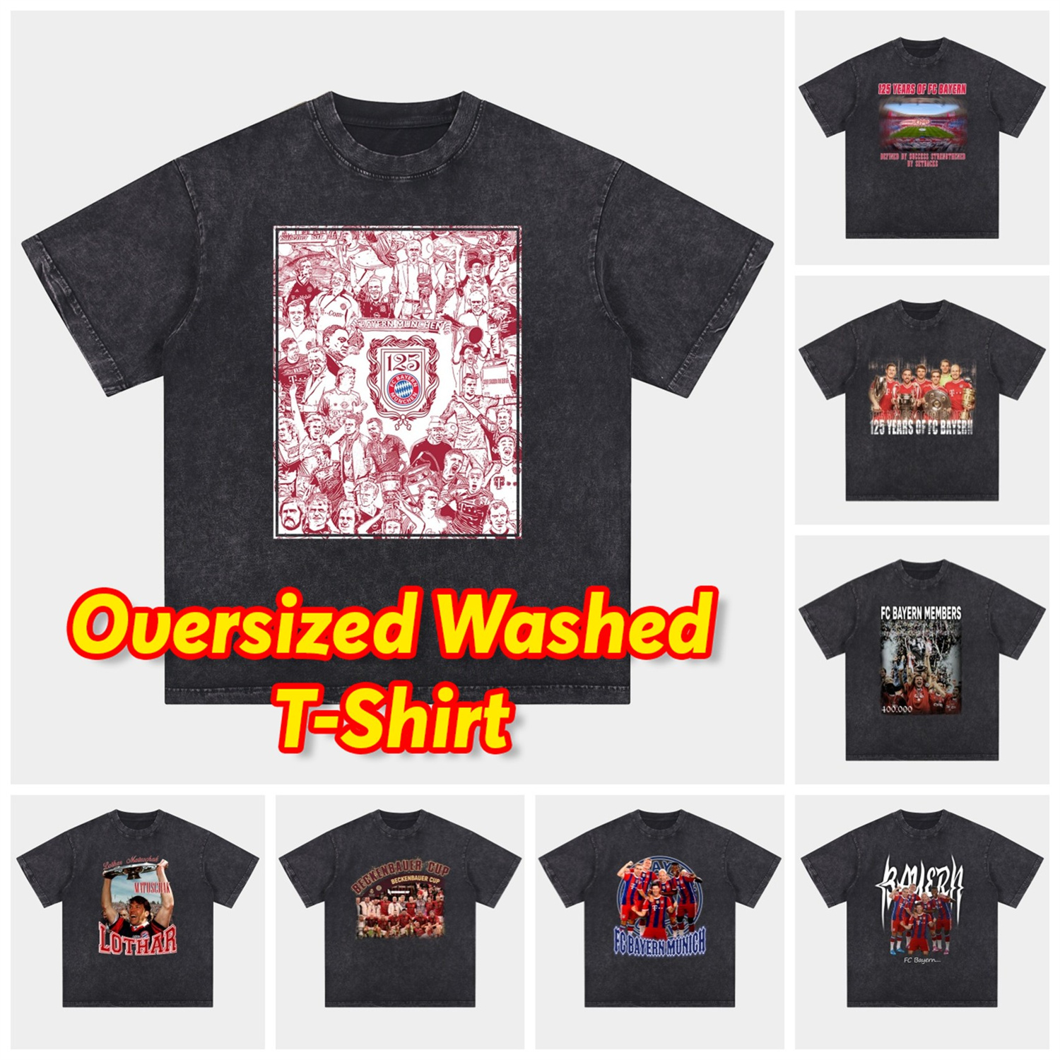 Bayern Munich 2025 125th Anniversary Memory Fragments Oversized Washed T-Shirt - ReplicasJersey