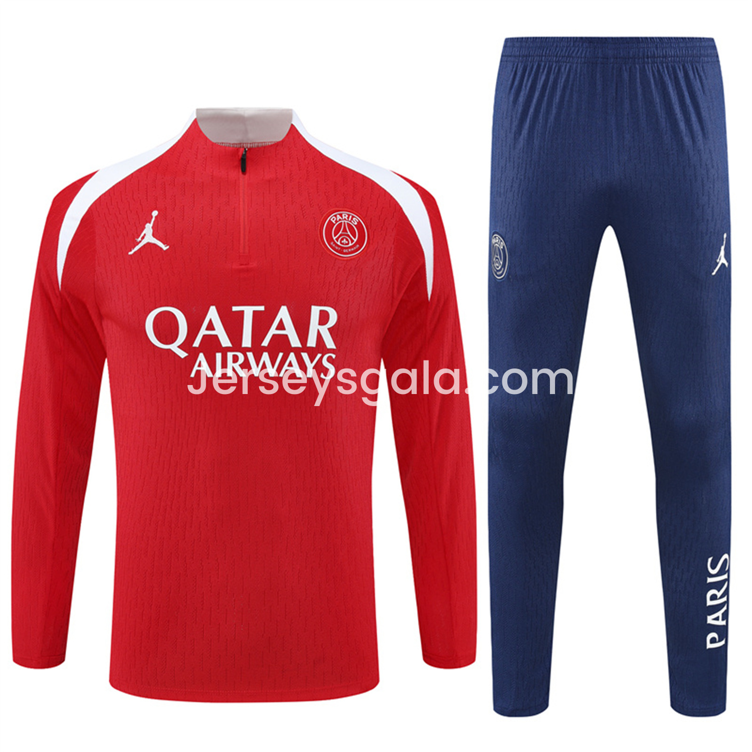 Paris Saint-Germain PSG 25-26 Long Sleeves Training Set - Red Top & Royal Blue Pants - ReplicasJersey
