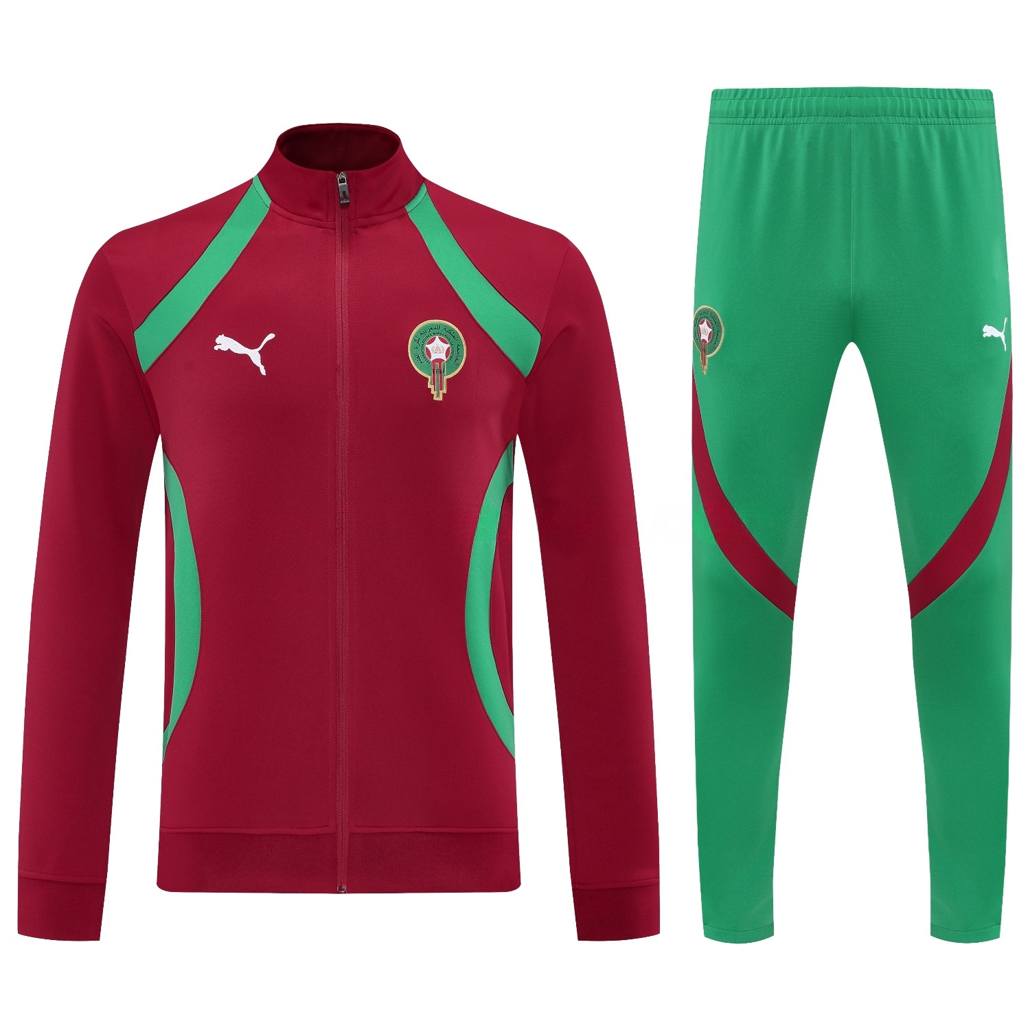 Morocco 25-26 Jacket Training Tracksuit - Red Jackets & Green Pants - ReplicasJersey