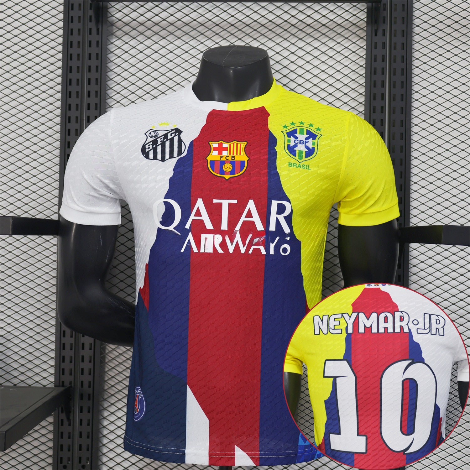 Neymar Career Commemorative Jersey - Player Version with NEYMAR.JR #10 - B.A.R.S.A Brazil Paris Saint-Germain PSG Santos - ReplicasJersey