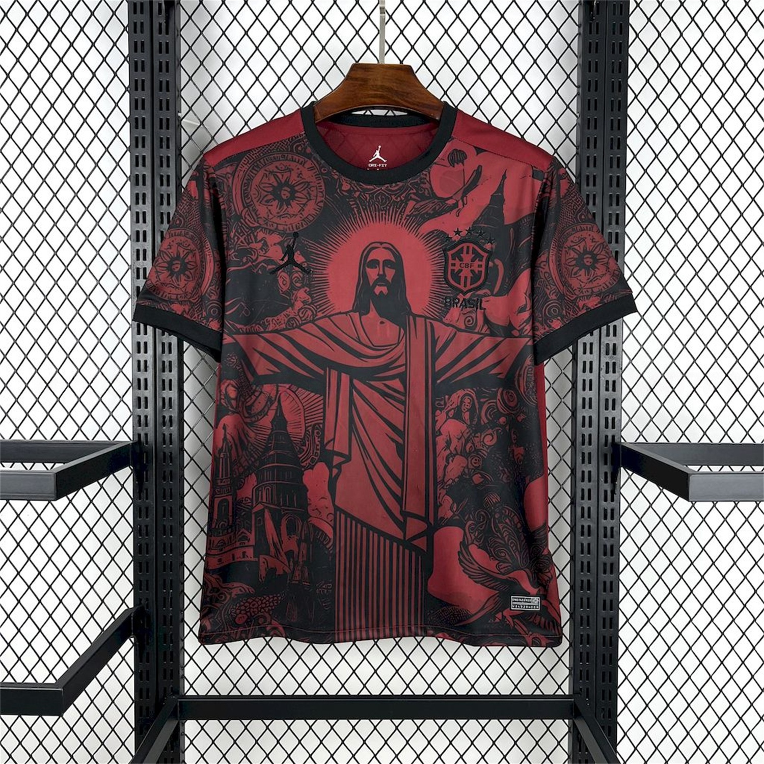 Brazil 25-26 Jordan Black Jesus Statue Red Special Jersey - Fans Version - ReplicasJersey