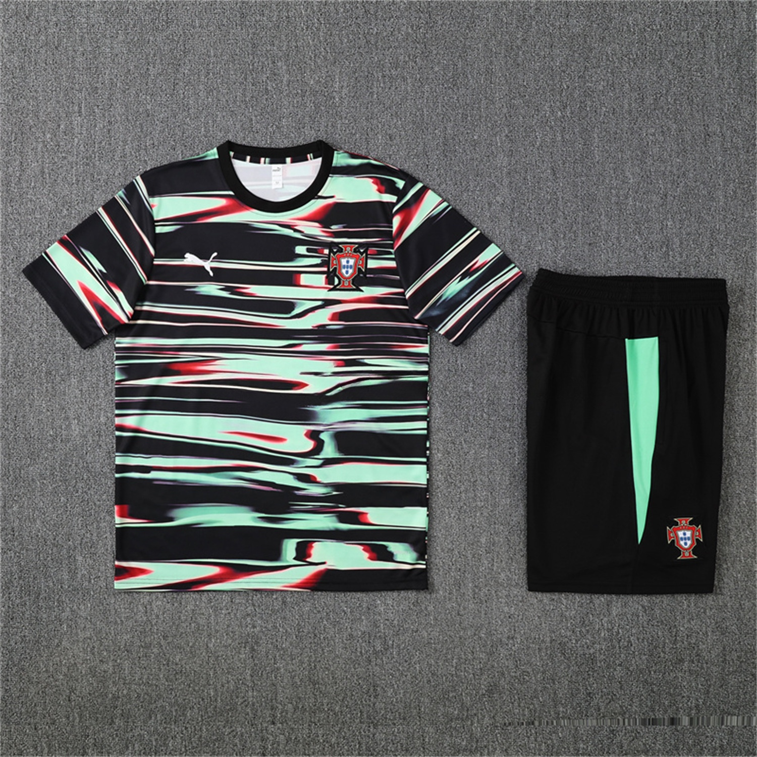 Portugal 25-26 Short-Sleeve Training Set - Camouflage top & Black Shorts - ReplicasJersey
