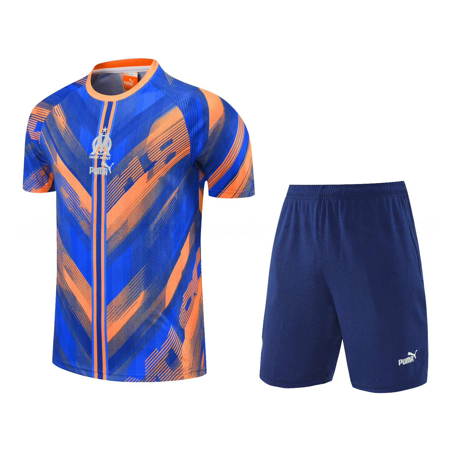 Marseille 25-26 Short-Sleeve Training Set - Blue Orange Top & Blue Shorts - ReplicasJersey