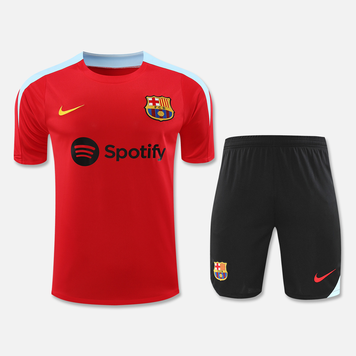 B.A.R.S.A 24-25 Short-Sleeve Training Set - Red Top & Black Shorts - ReplicasJersey
