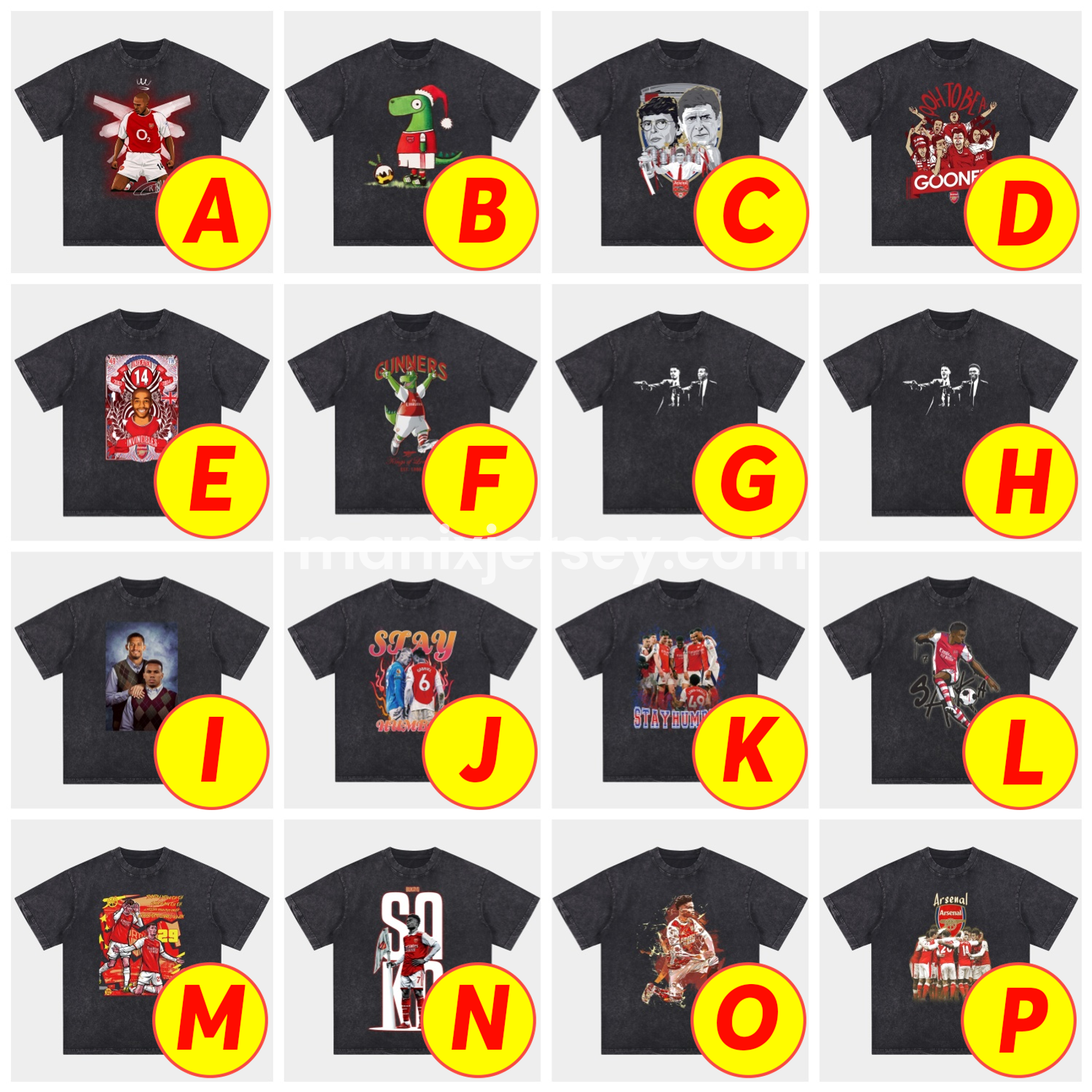 Arsenal Henry Wenger Saka Gunners Oversized Washed T-Shirt - ReplicasJersey
