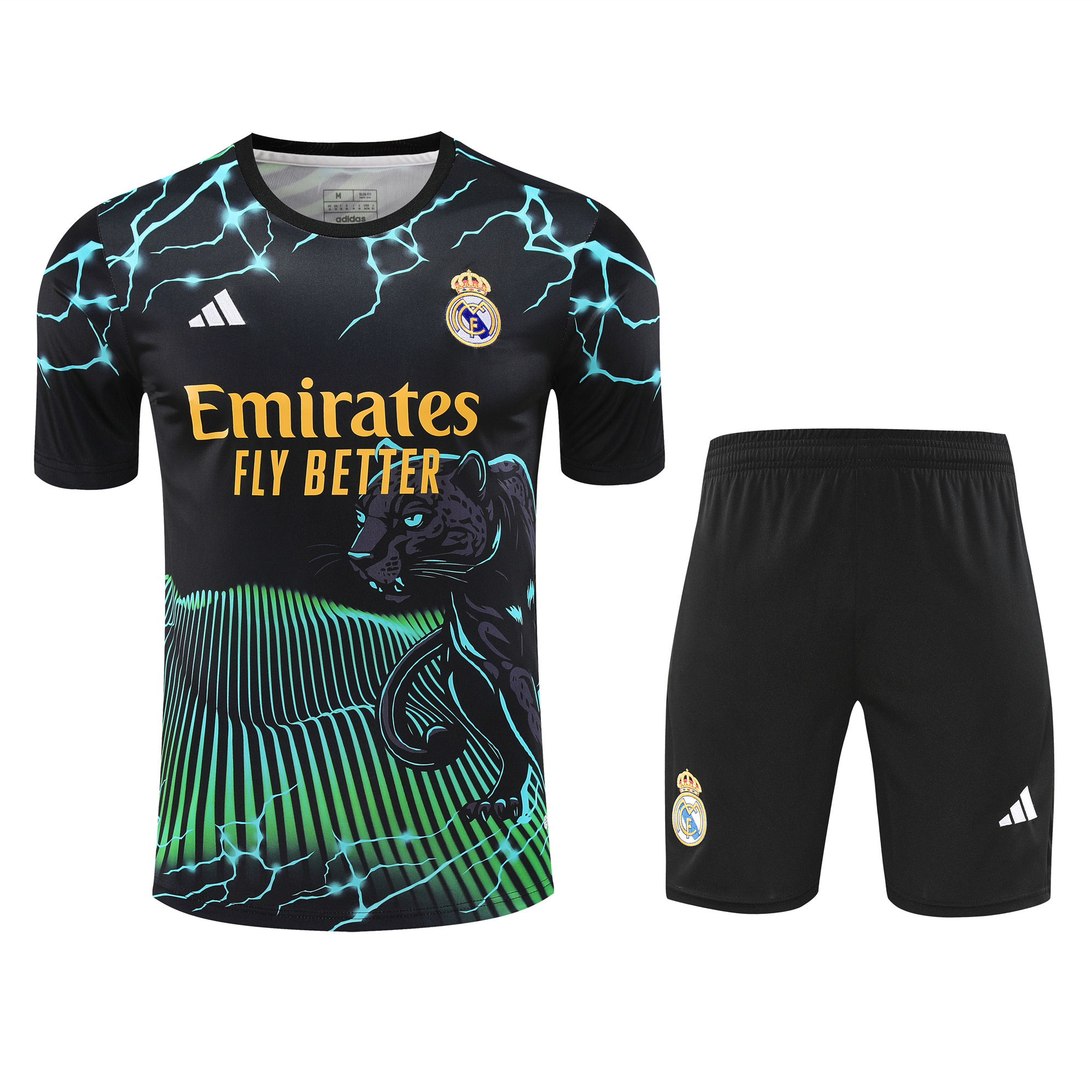 Real Madrid 24-25 Short-Sleeve Training Set - Green Leopard Top & Black Shorts - ReplicasJersey