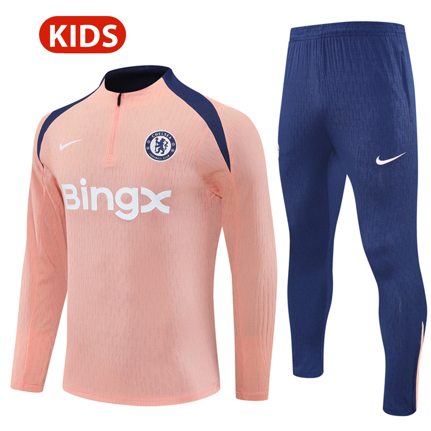 C.H.E.L.S.E.A 25-26 Kids Long Sleeve Training Set - Player Version - Pink Top and Blue Pants - ReplicasJersey