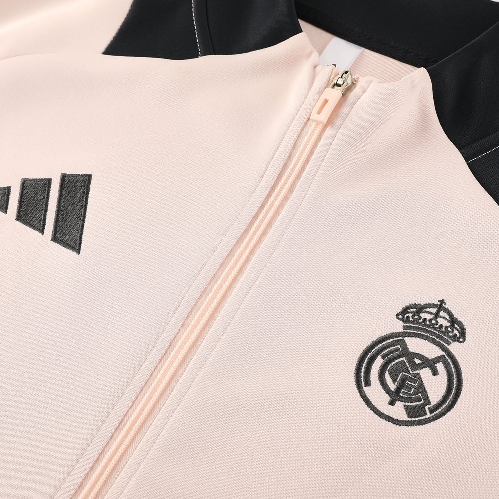 Real Madrid 24-25 Jacket Training Tracksuit - Light Pink Top and Deep Grey Pants - ReplicasJersey