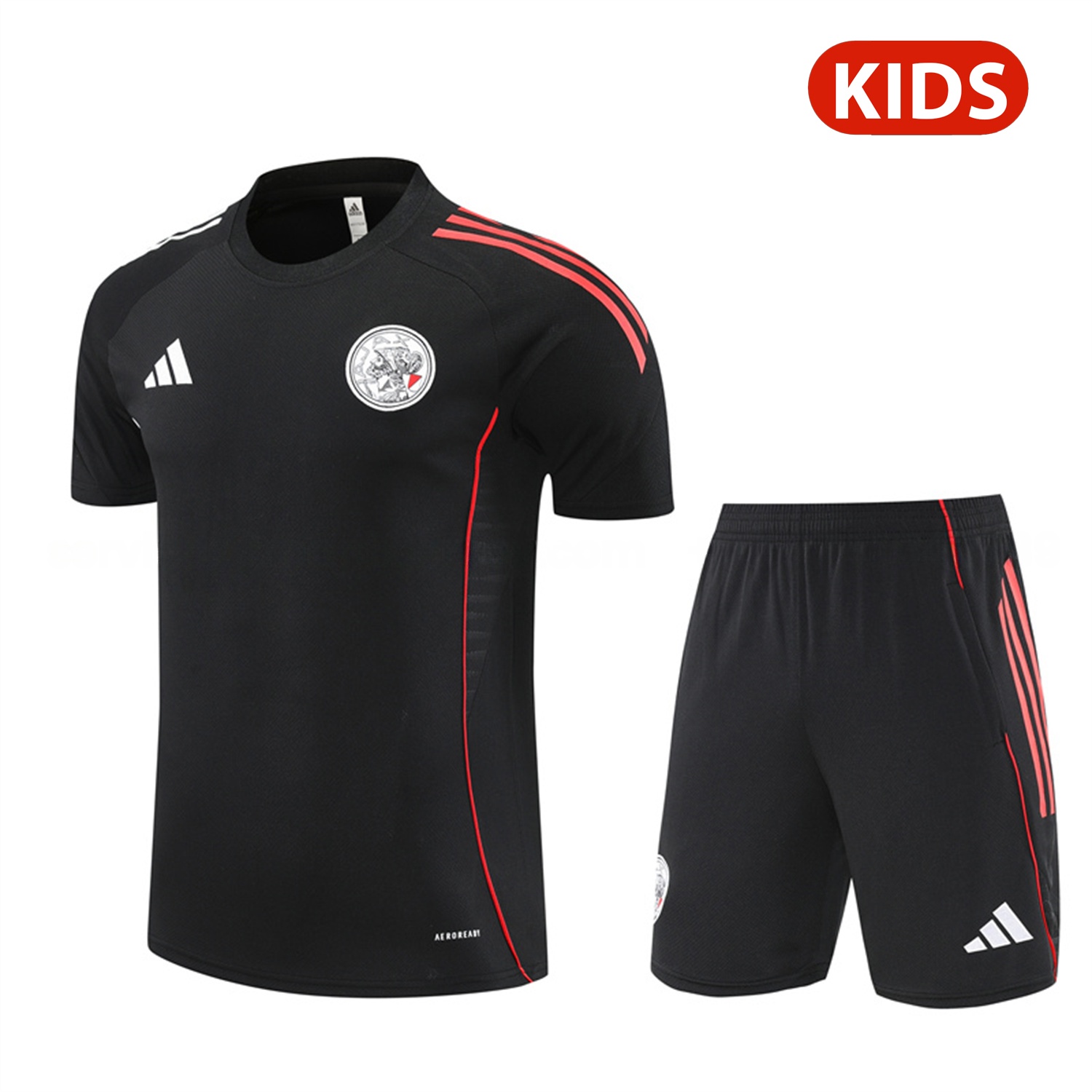 Ajax 25-26 Kids Short-Sleeve Training Set - Black Top and Black Shorts - ReplicasJersey