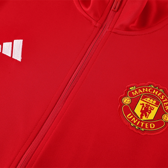 Manchester United 24-25 Jacket Training Tracksuit - Red Top and Black Pants - ReplicasJersey