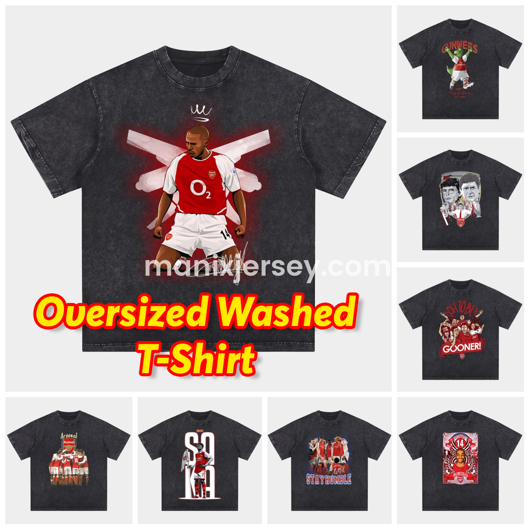 Arsenal Henry Wenger Saka Gunners Oversized Washed T-Shirt - ReplicasJersey