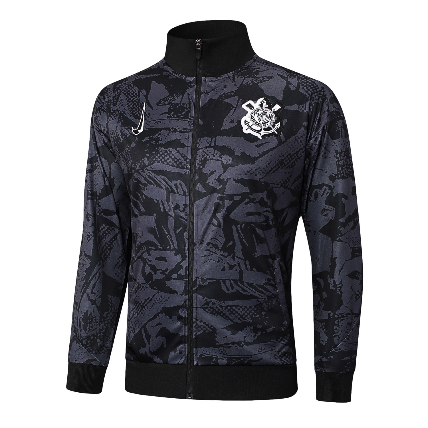 Corinthians 25-26 Jacket Training Tracksuit - Black and Gray Pattern Jackets & Black Pants - ReplicasJersey