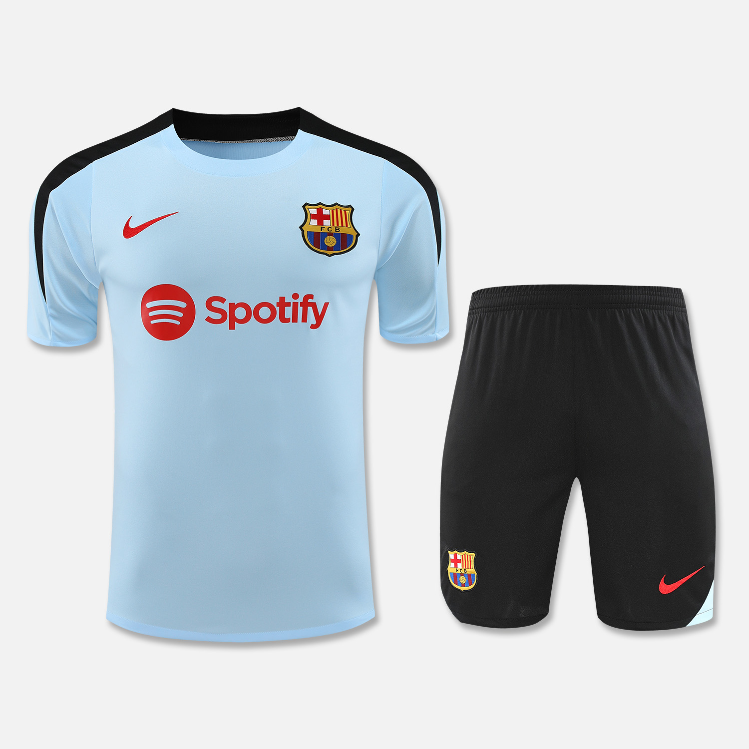 B.A.R.S.A 24-25 Short-Sleeve Training Set - Light Blue Top & Black Shorts - ReplicasJersey