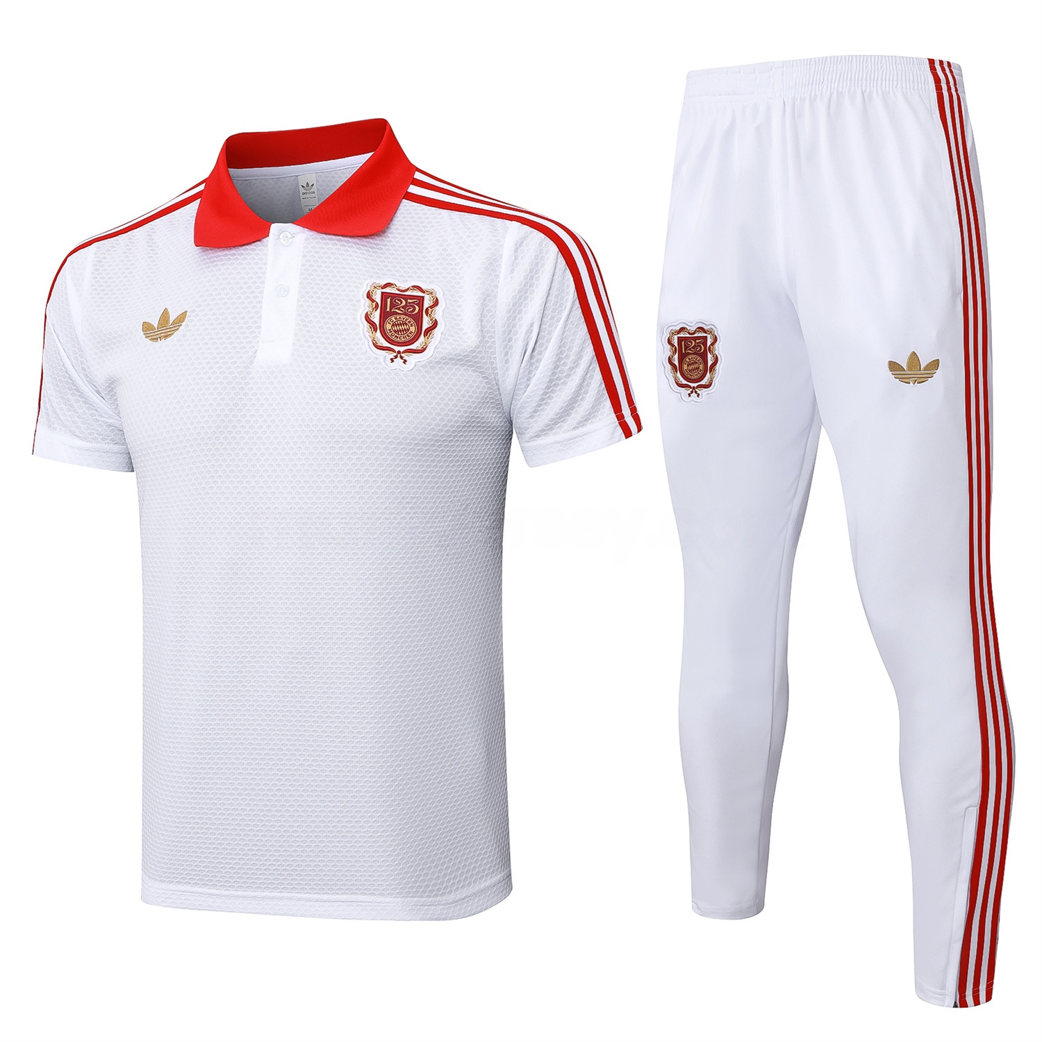 Bayern Munich 2025 125th Anniversary POLO Short-Sleeve Training Set - White Top and Pants - ReplicasJersey
