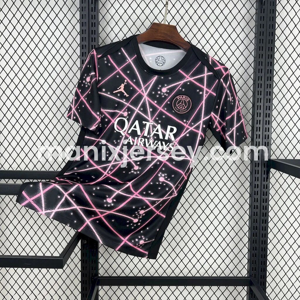 Paris Saint-Germain PSG 25-26 Pink Lines Black Pre-Match Training Jersey - Fans Version - ReplicasJersey