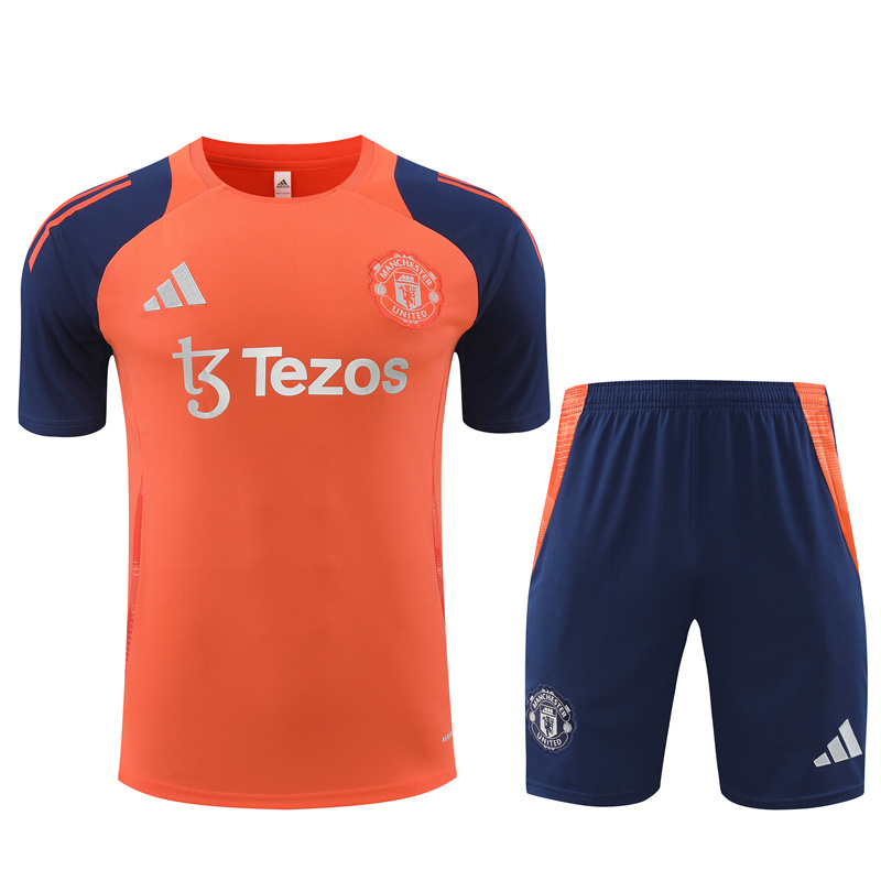 Manchester United 24-25 Short-Sleeve Training Kids Kit - Orange - ReplicasJersey