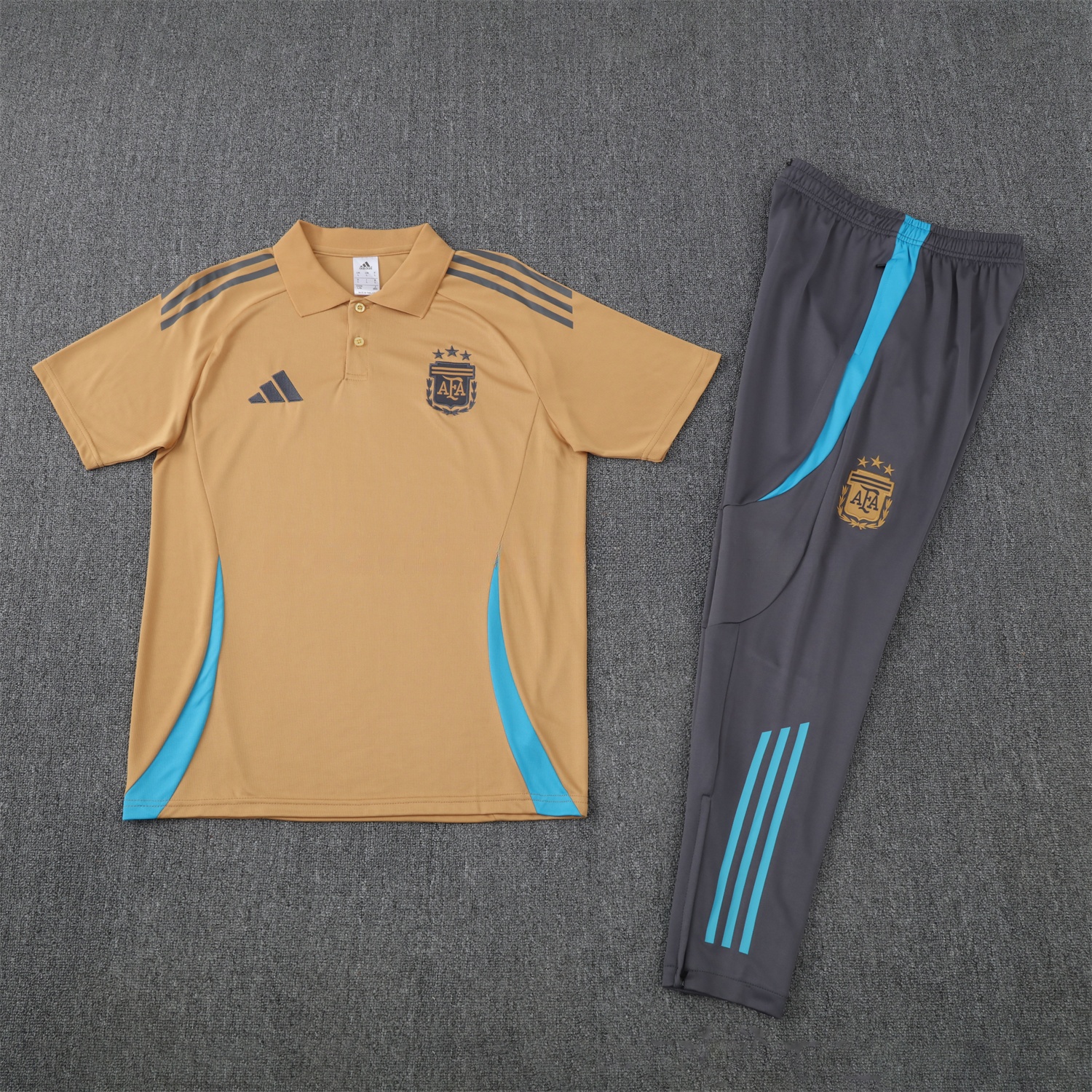 Argentina 25-26 POLO Short-Sleeve Training Set - Light Brown Top and Grey Pants - ReplicasJersey