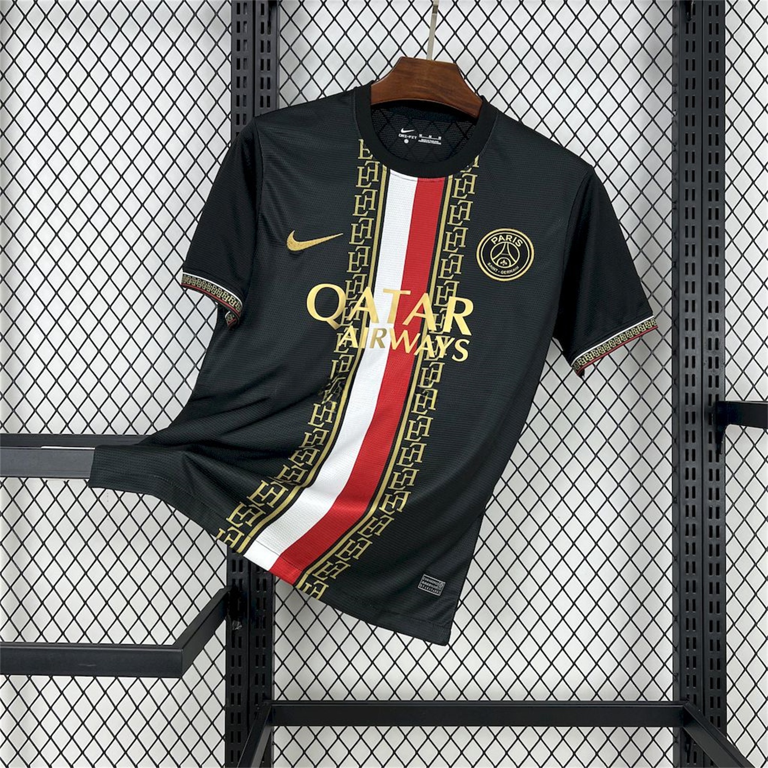 Paris Saint-Germain PSG 25-26 Red White Stripes Black Jersey - Fans Version - ReplicasJersey