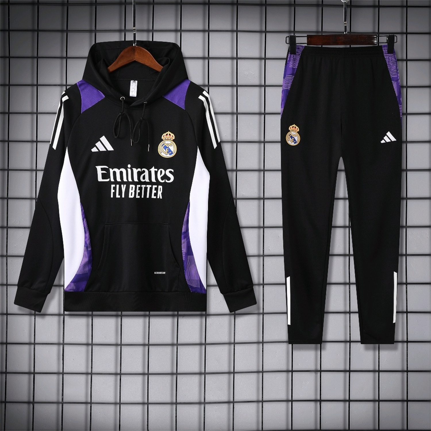 Real Madrid 24-25 Training Hoodie Set - Black Hoodie and Black Pants - ReplicasJersey