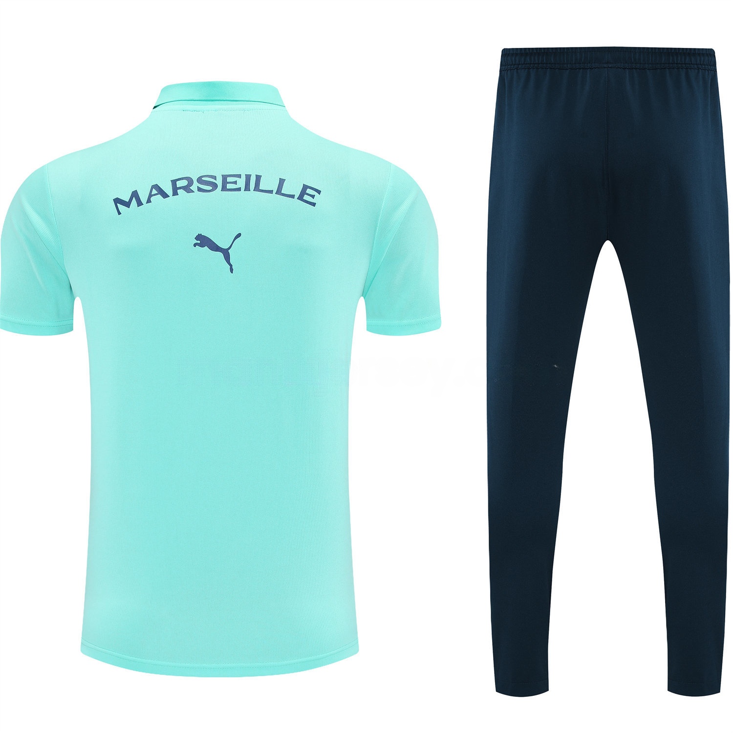 Marseille 25-26 POLO Short-Sleeve Training Set - Cyan Top and Deep Blue Pants - ReplicasJersey
