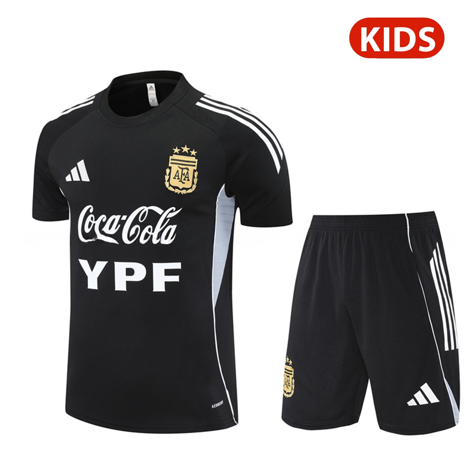 Argentina 25-26 Kids Pre-Match Short-Sleeve Training Set - Black Top & Shorts - ReplicasJersey