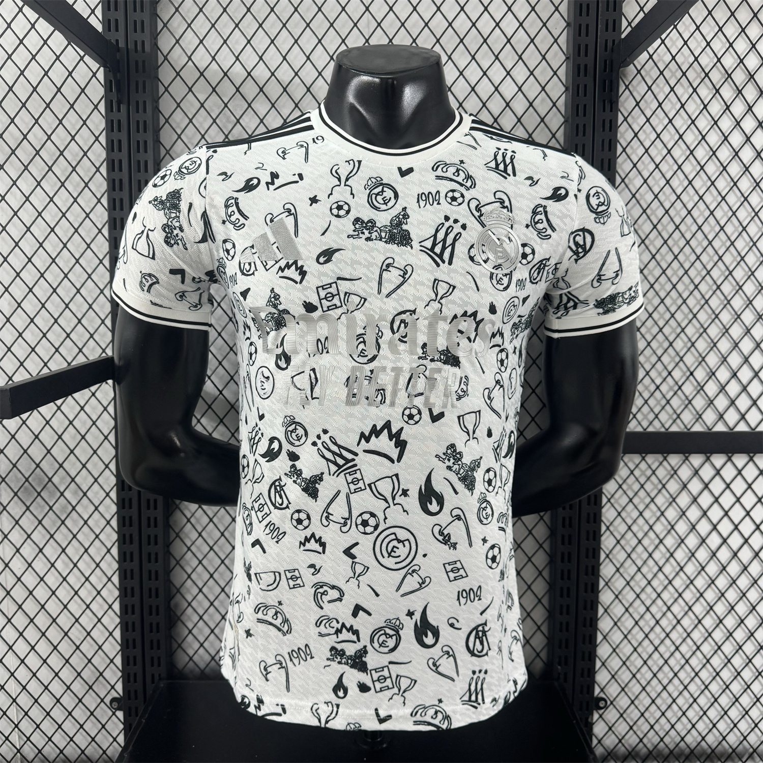 Real Madrid 25-26 White Special Jersey with Black Emoji Icons - Player Version - ReplicasJersey