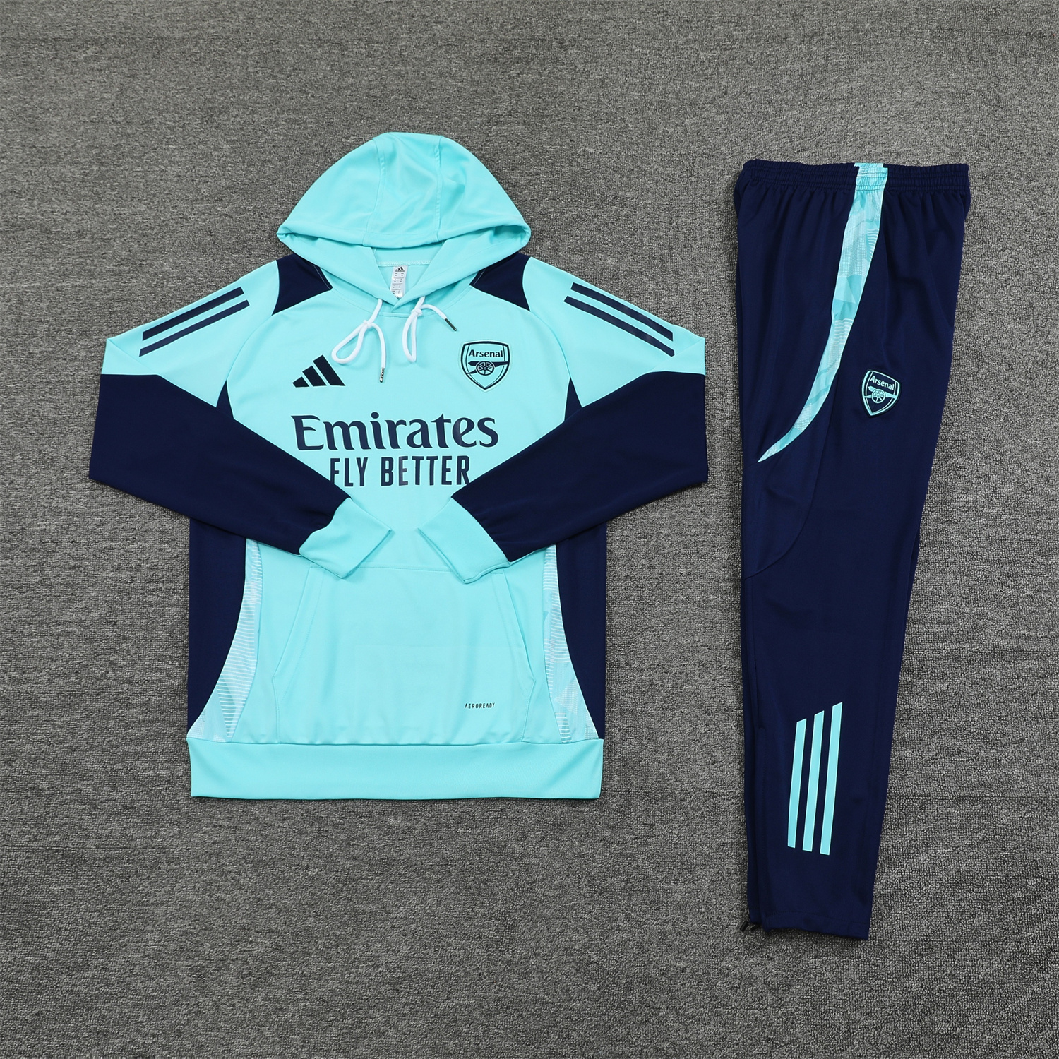 Arsenal 24-25 Training Hoodie Set - Cyan Hoodie and Deep Blue Pants - ReplicasJersey
