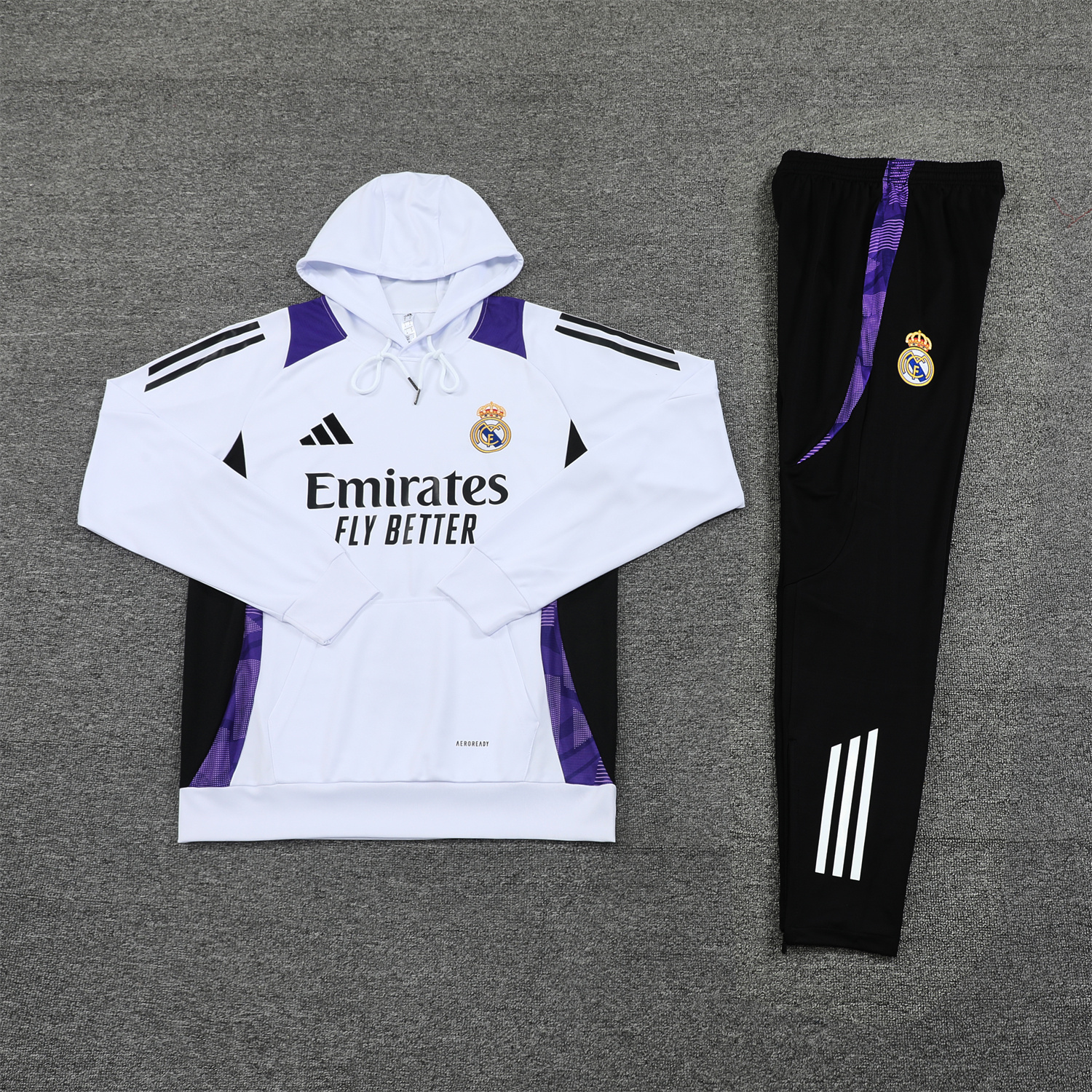 Real Madrid 24-25 Training Hoodie Set - White Hoodie and Black Pants - ReplicasJersey