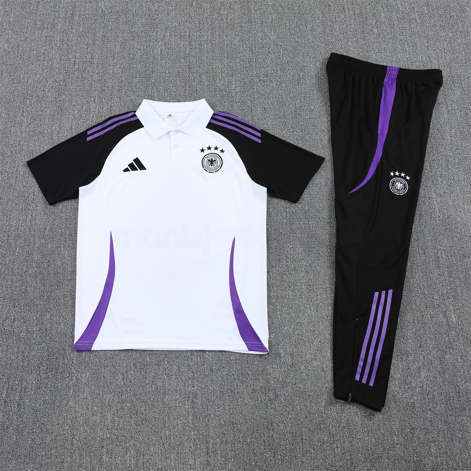 Germany 25-26 POLO Short-Sleeve Training Set - White Top Black Pants - ReplicasJersey