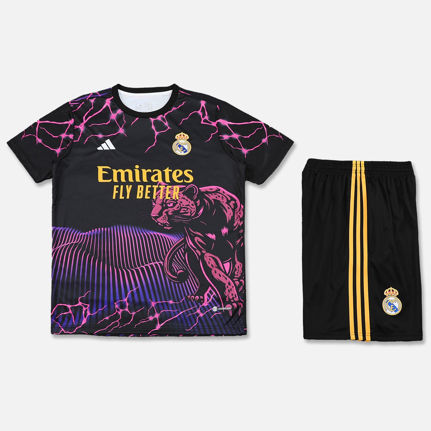 Real Madrid 24-25 Short-Sleeve Training Set - Purple Leopard Top & Black Shorts - ReplicasJersey