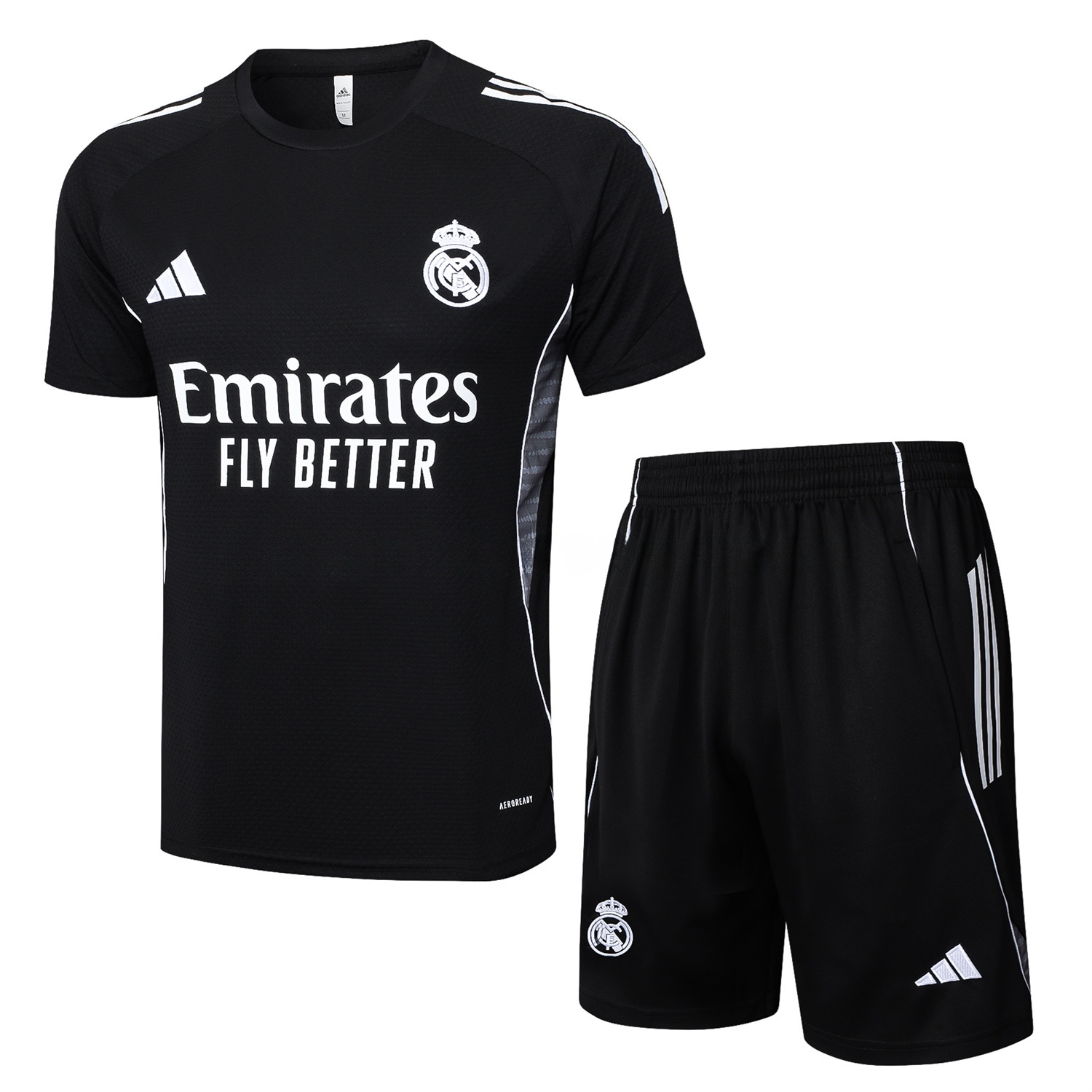 Real Madrid 25-26 Short-Sleeve Training Set - Black Top and Black Shorts - ReplicasJersey