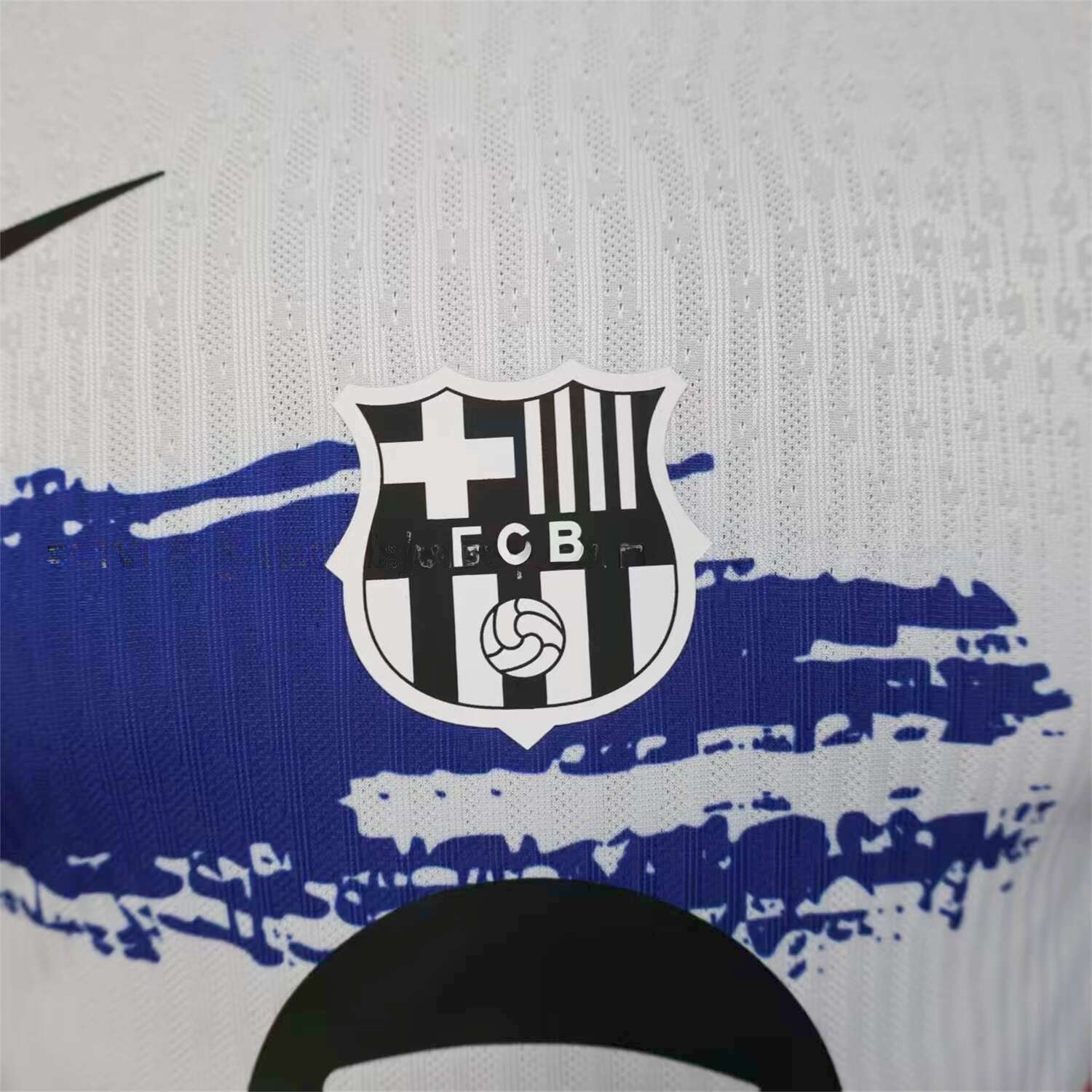 B.A.R.S.A 25-26 White Jersey with Red Blue Ink Horizontal Stripes Jersey - Player Version - ReplicasJersey