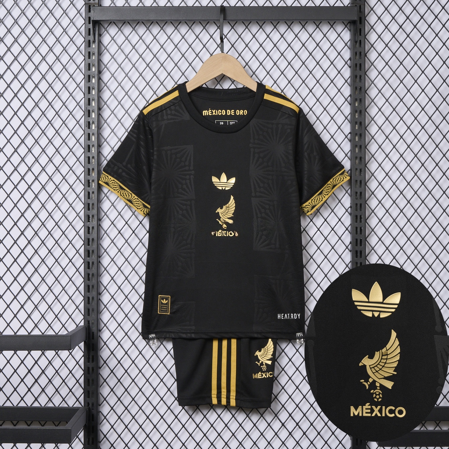 Mexico 2025 Gold Cup Black Kids Kit - Player Version - ReplicasJersey