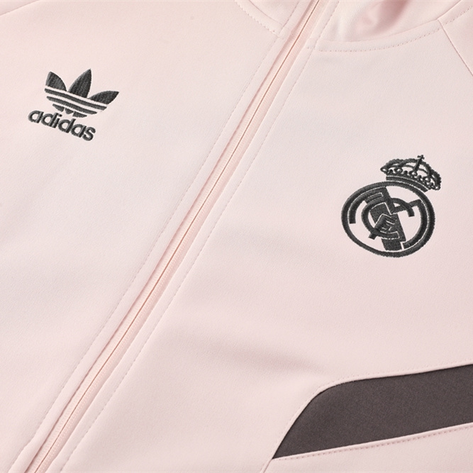 Real Madrid 24-25 Jacket Training Tracksuit - Light Pink Top and Black Pants - ReplicasJersey