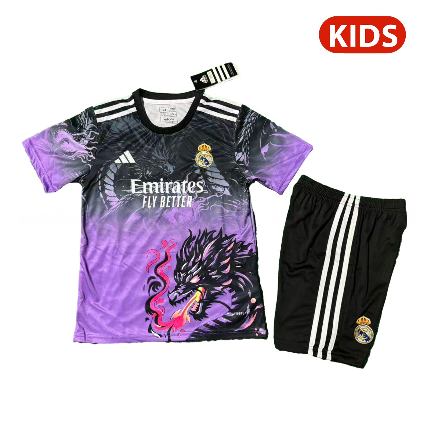 Real Madrid 25-26 Black Dragon Purple Special Kids Kit - ReplicasJersey