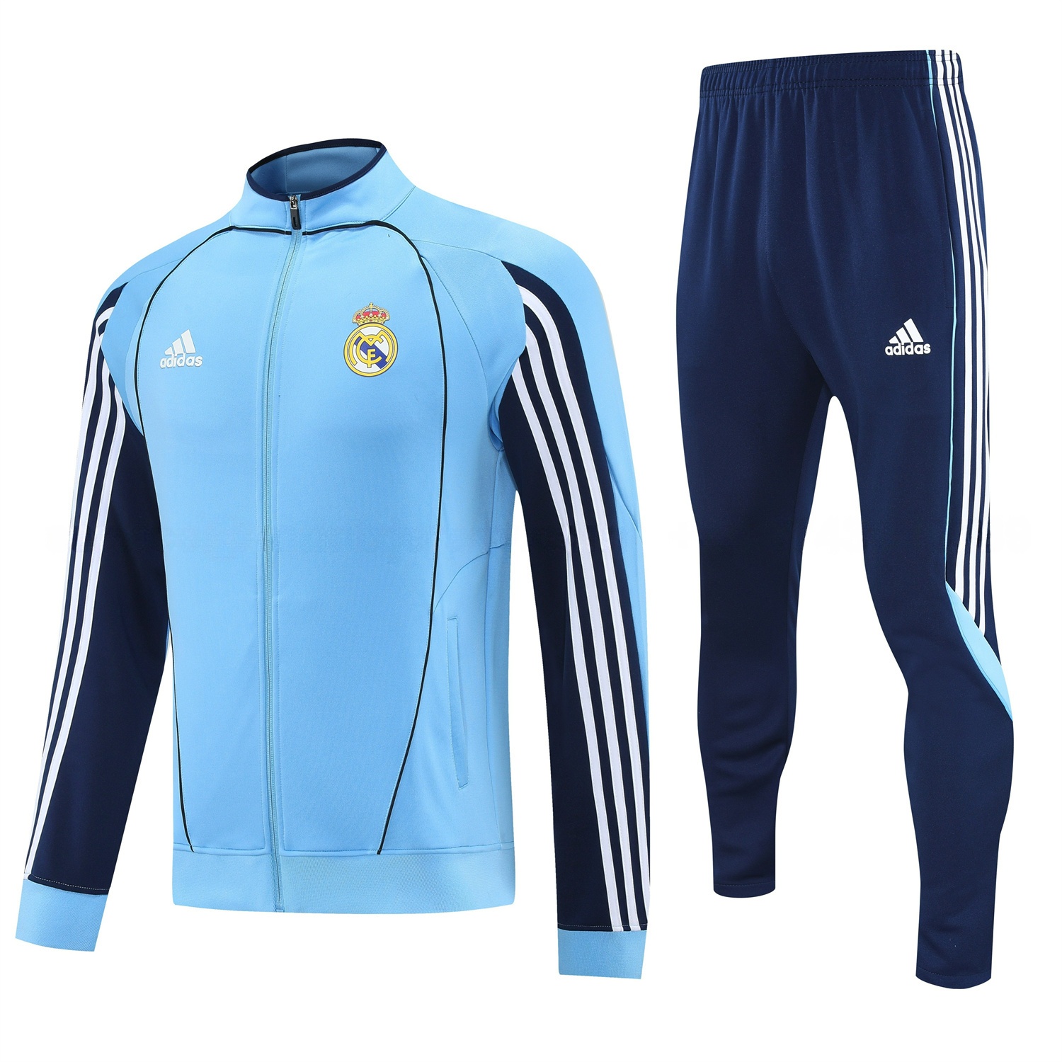 Real Madrid 25-26 Jacket Training Tracksuit - Light Blue Jackets & Deep Blue Pants - ReplicasJersey
