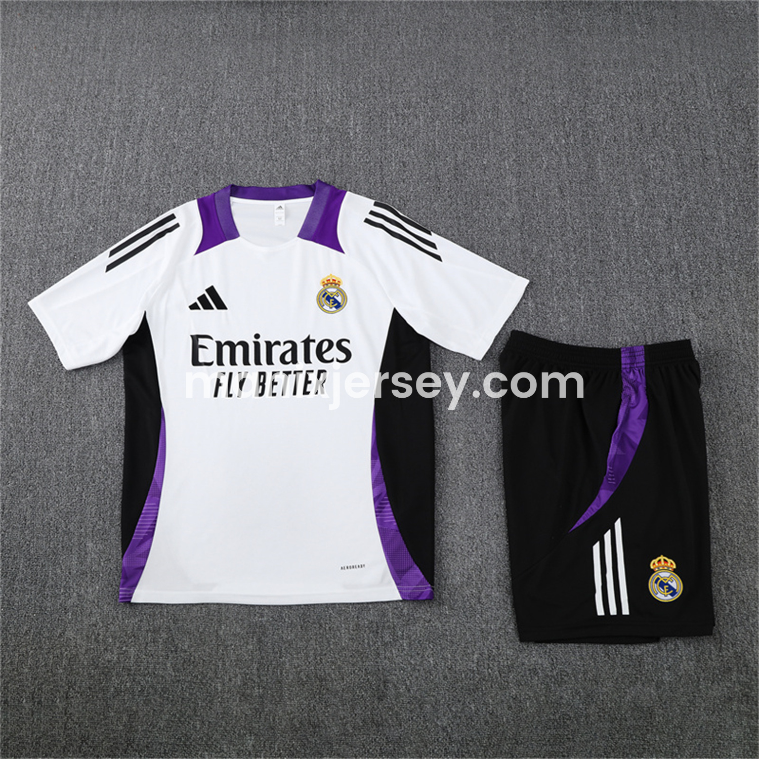 Real Madrid 24-25 Short-Sleeve Training Set - White with Purple - ReplicasJersey