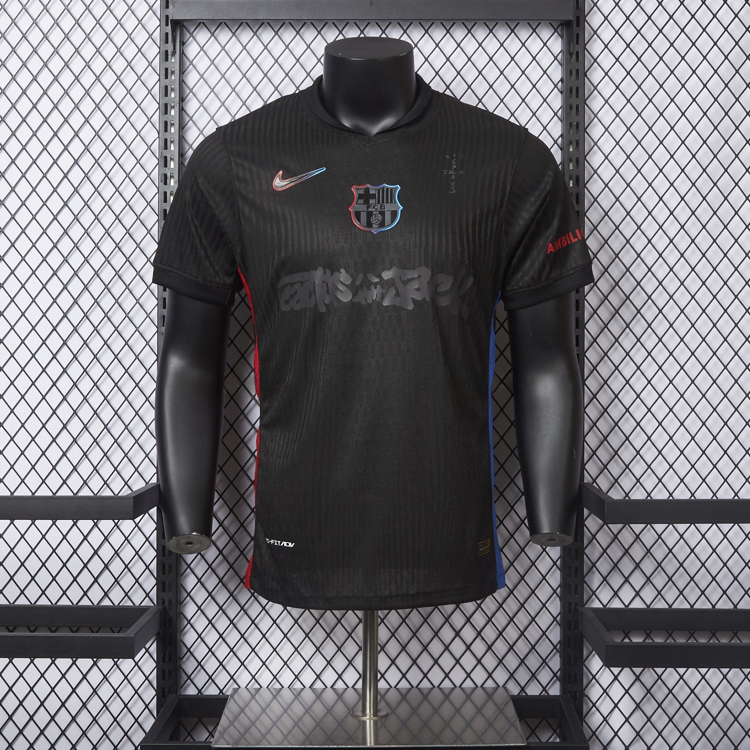 【New】B.A.R.S.A x Travis Scott 24-25 Away Pure Black Jersey - Player Version - ReplicasJersey