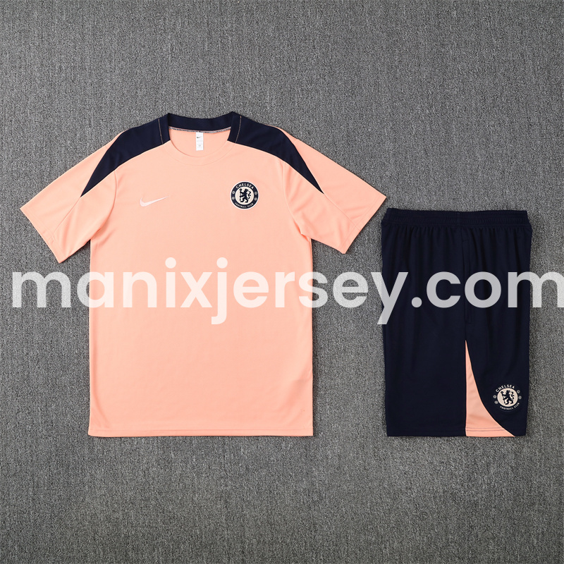 C.H.E.L.S.E.A 25-26 Kids Short-Sleeve Training Set - Pink top & Blue Shorts - ReplicasJersey