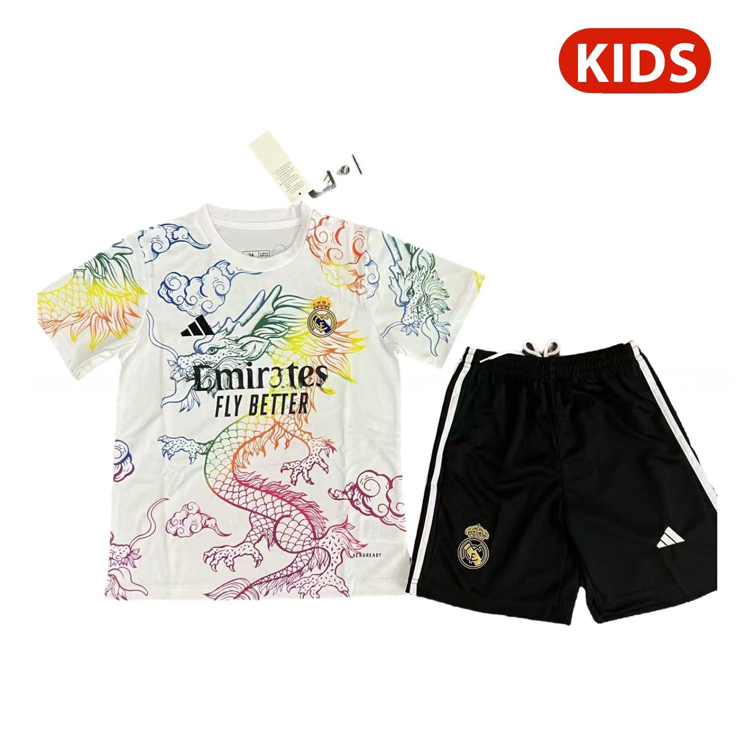 Real Madrid 25-26 Colorful Dragon White Special Kids Kit - ReplicasJersey