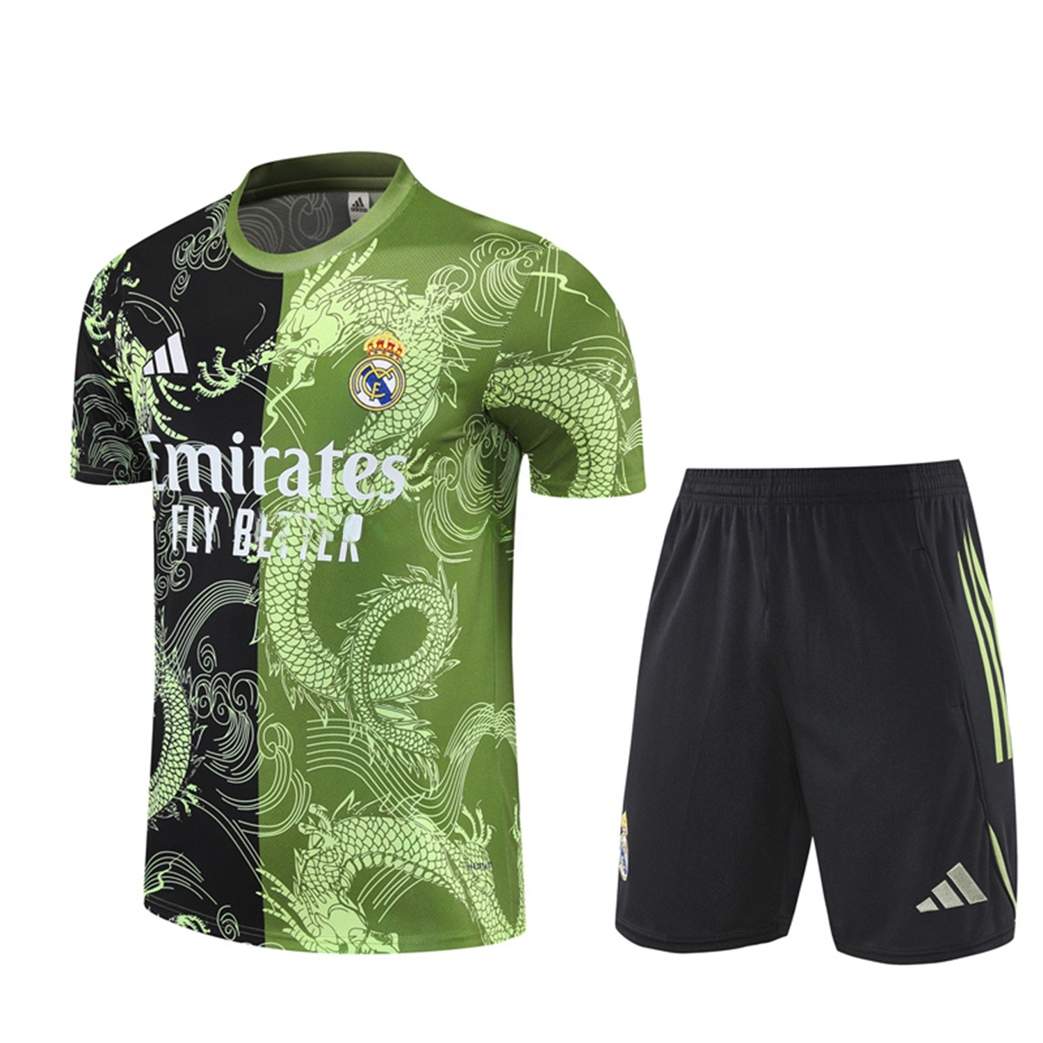 Real Madrid 25-26 Short-Sleeve Training Set - Green Black Top & Black Shorts - ReplicasJersey