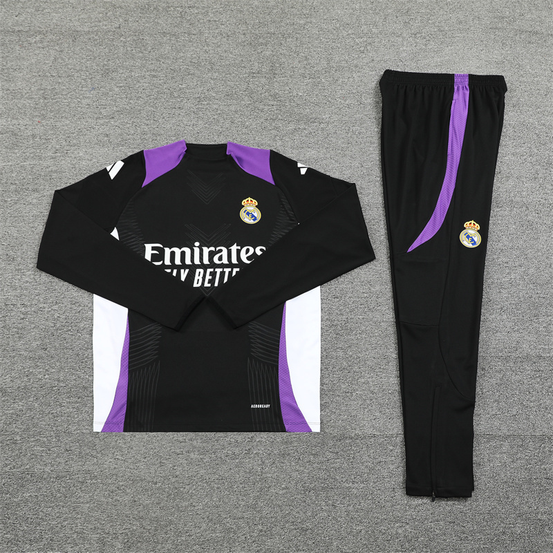 Real Madrid 24-25 Long Sleeve Training Set - Player Version - Black and Purple - ReplicasJersey