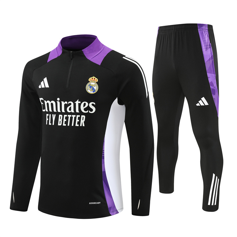 Real Madrid 24-25 Long Sleeve Training Set - Black and Purple - ReplicasJersey