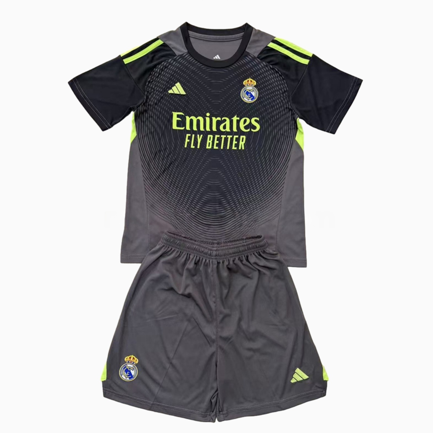 Real Madrid 25-26 Grey Black Goalkeeper Men's Adult Jersey Set - Fans Version - ReplicasJersey