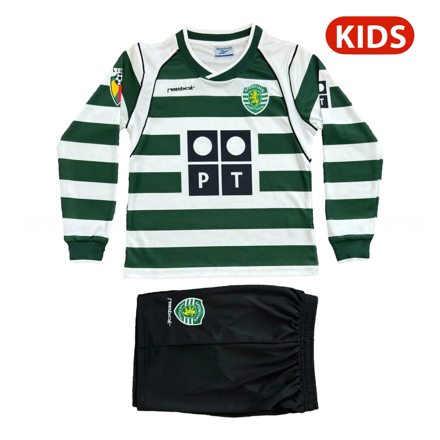 Retro Sporting CP 2002-03 Home Long Sleeves Kids Kit - ReplicasJersey