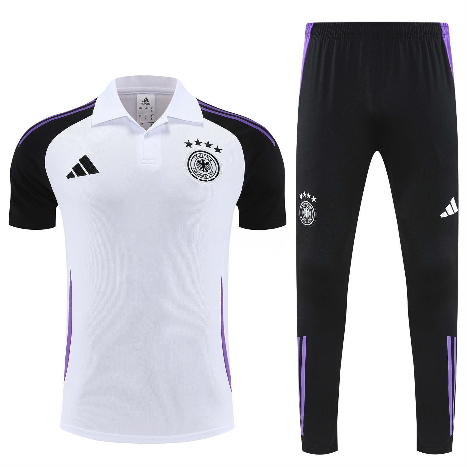 Germany 25-26 POLO Short-Sleeve Training Set - White Top Black Pants - ReplicasJersey